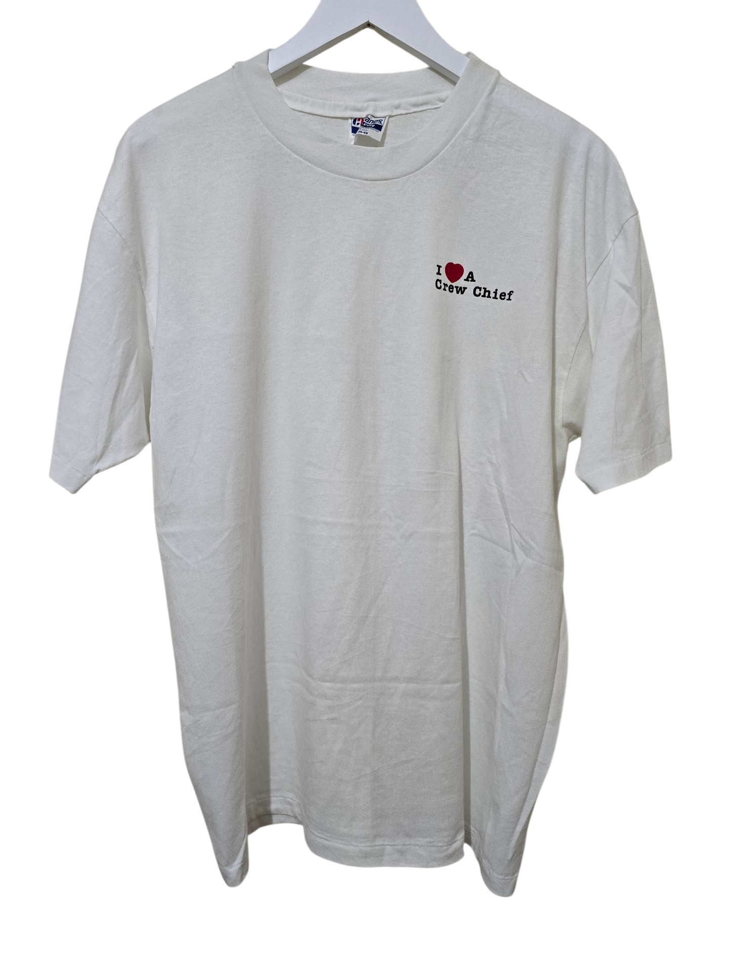 80s Vintage Hanes Fifty-Fifty T-Shirt – „I ❤️ A Crew Chief“ | XL