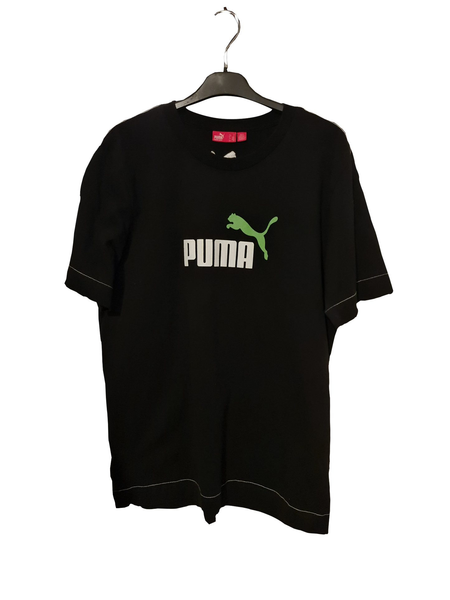 Puma T-Shirt – Schwarzer Logo-Print & Kontrastnähte | M