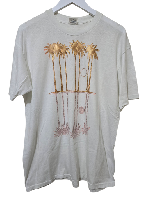 80s Stedman Vintage T-Shirt "Palmen Print" – Weiß | XL