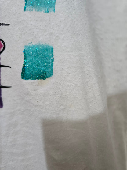 80s India Ink Paintworks – Handbemaltes Vintage-Shirt | Weiß | One Size (ca. XL)