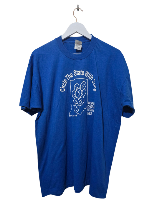 90s Vintage Fruit of the Loom – "Circle The State With Song" T-Shirt | Blau | XL