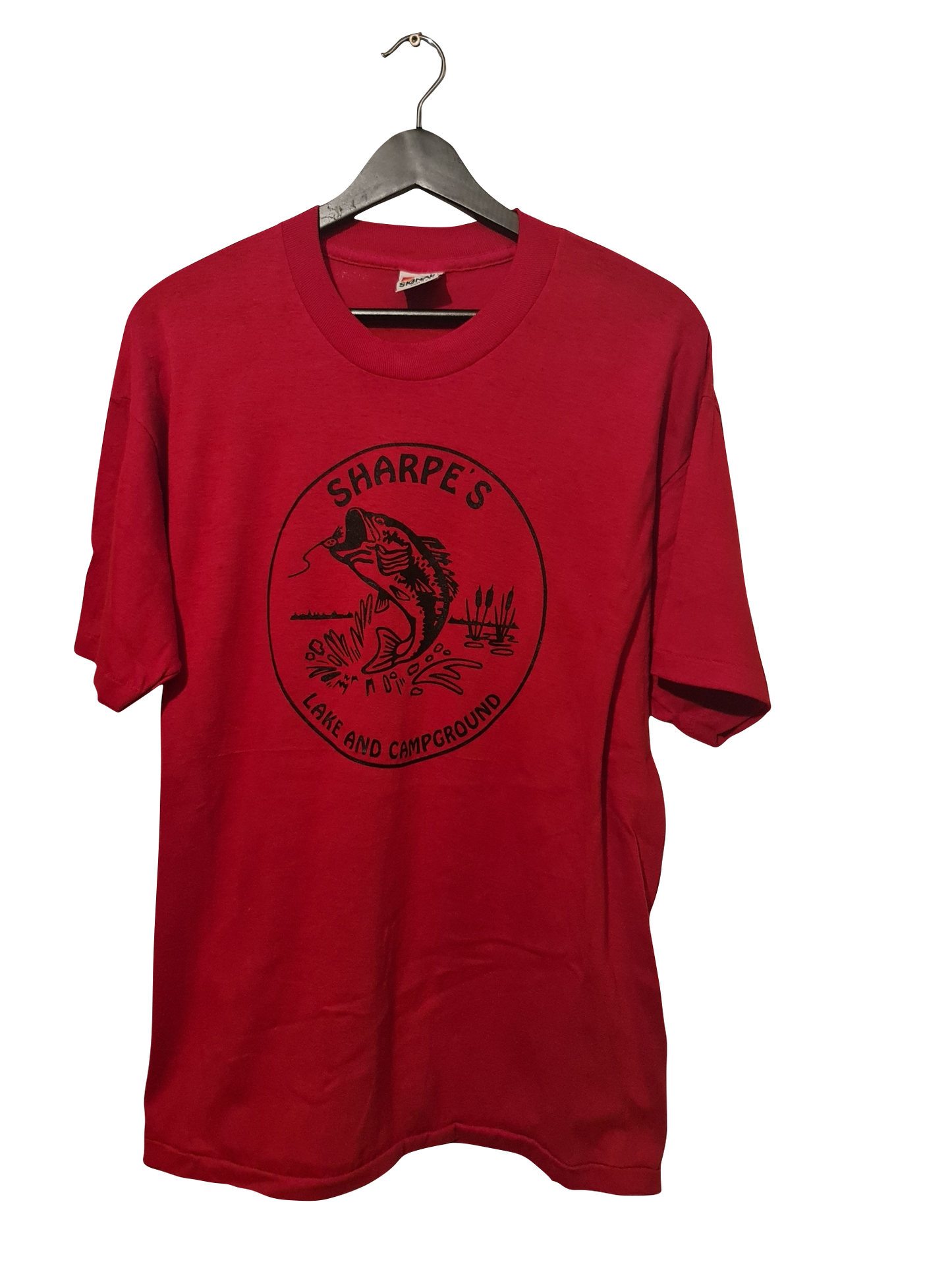 90s Signal Vintage T-Shirt "Sharpe's Lake &amp; Campground" – Rot | XL