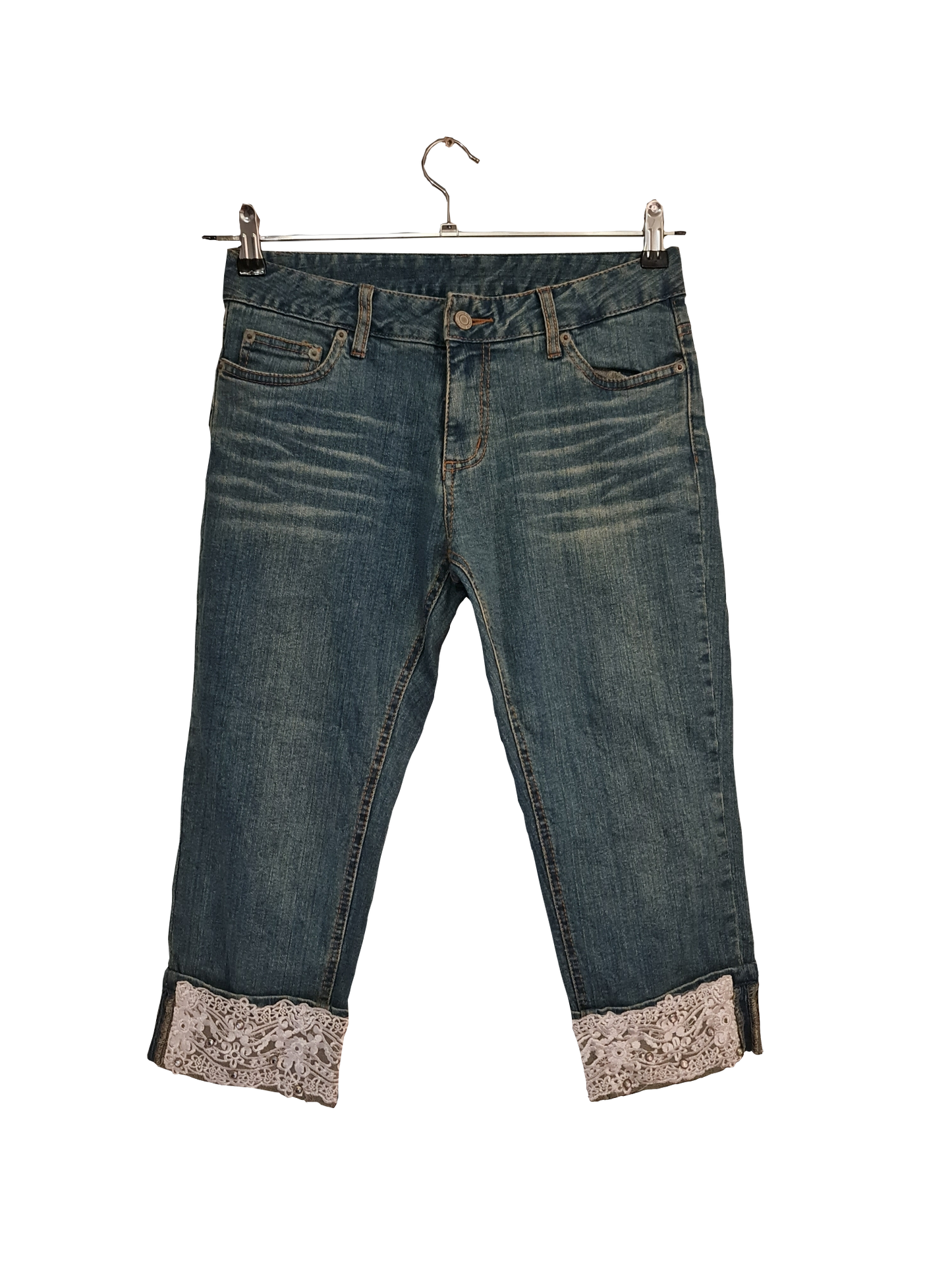 Spitzenbesetzte 3/4-Jeans Slim Fit | W27 L19 | S-M | EU 38