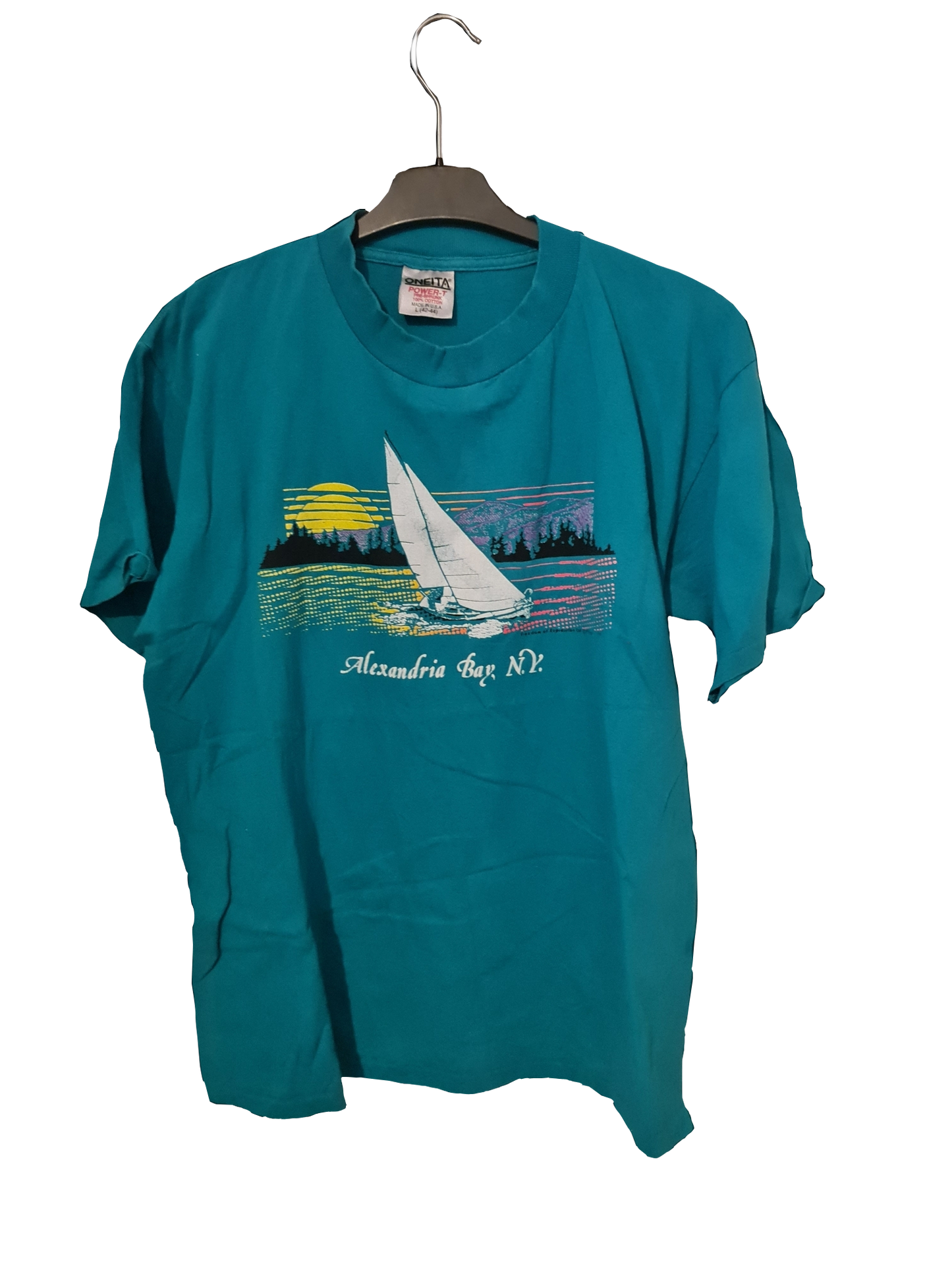 80s,90s Vintage Oneita Power-T T-Shirt „Alexandria Bay, NY“ | L