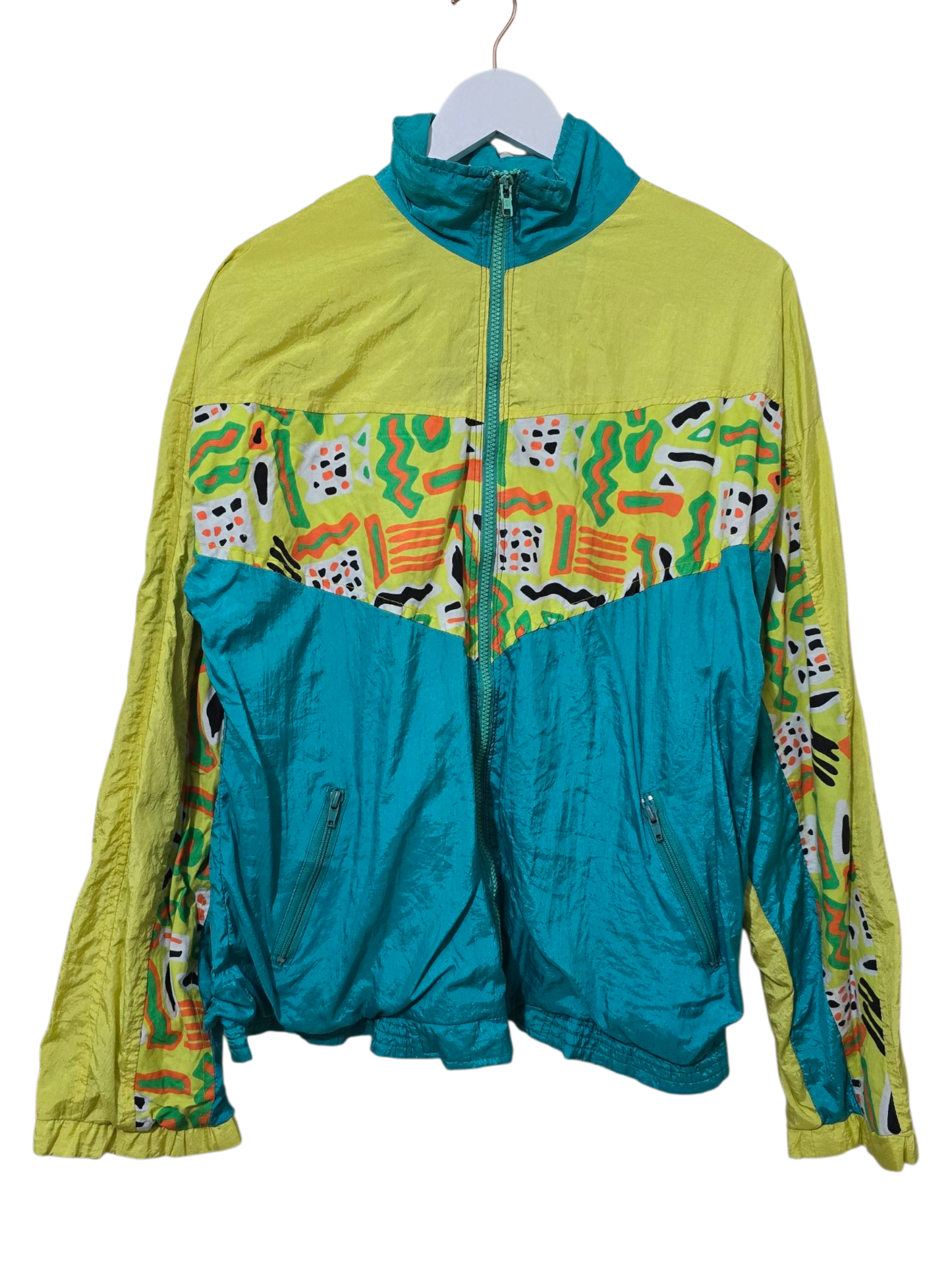 90s Vintage Trainingsjacke im bunten Retro-Design | M