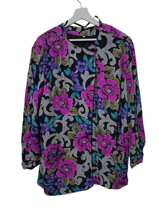 80er Vintage Bluse mit Blumenmuster | XL