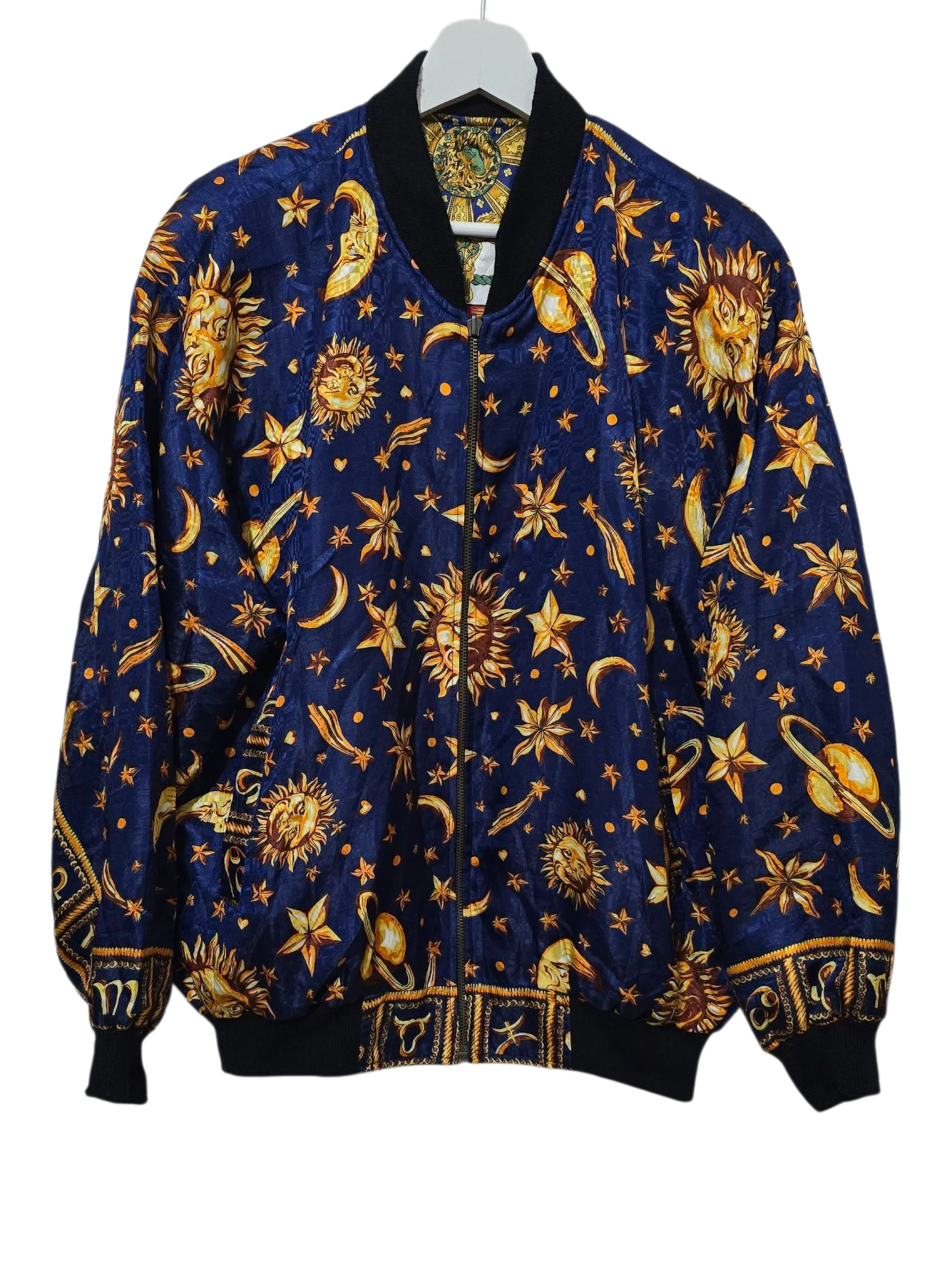 80s/90s Doppelseitige Jacke Astrologie & Planeten Print | L-XL