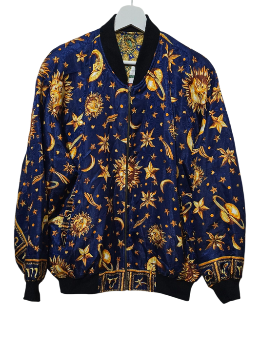 80s/90s Doppelseitige Jacke Astrologie & Planeten Print | L-XL