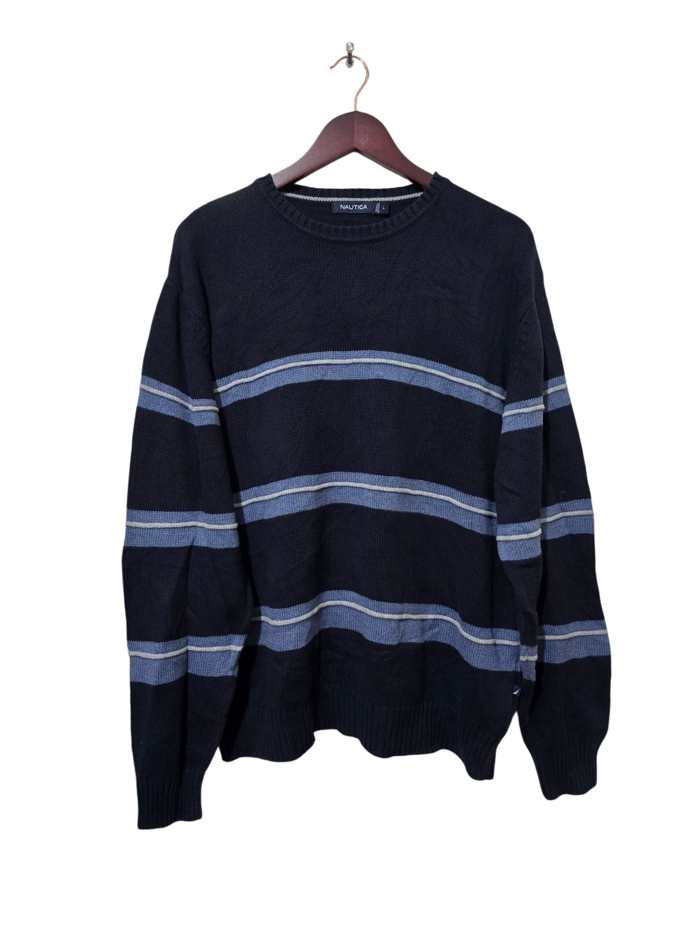 90s Vintage Nautica Strickpullover mit Streifen | L Oversized