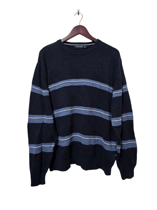 90s Vintage Nautica Strickpullover mit Streifen | L Oversized